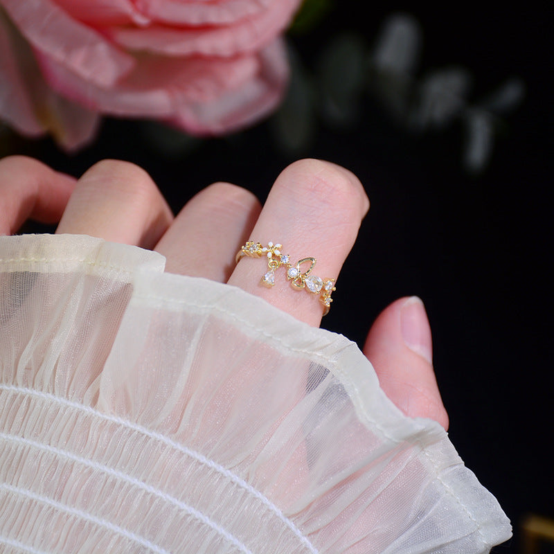 Butterfly Gentle Flower Ring Female Water Drop
