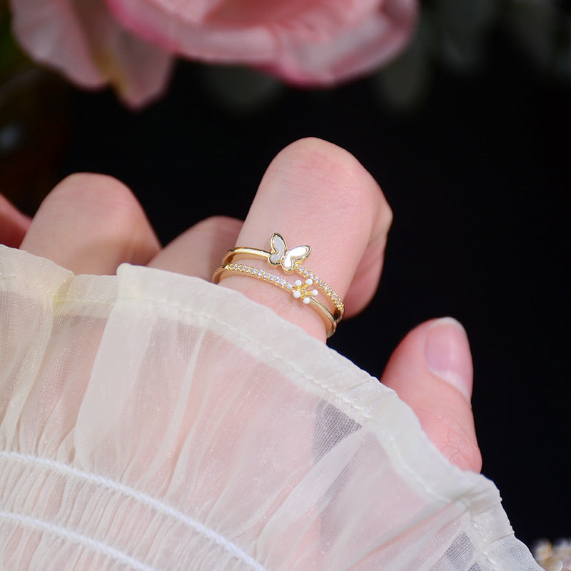 Butterfly Gentle Flower Ring Female Water Drop