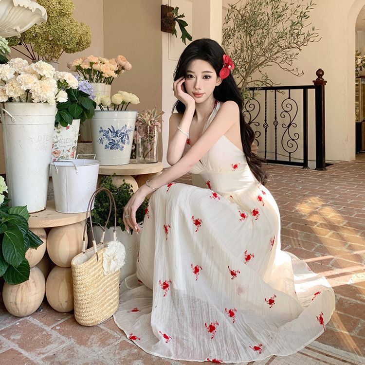 Printed Wide Hem Flowy Pure Desire Style Halter Dress