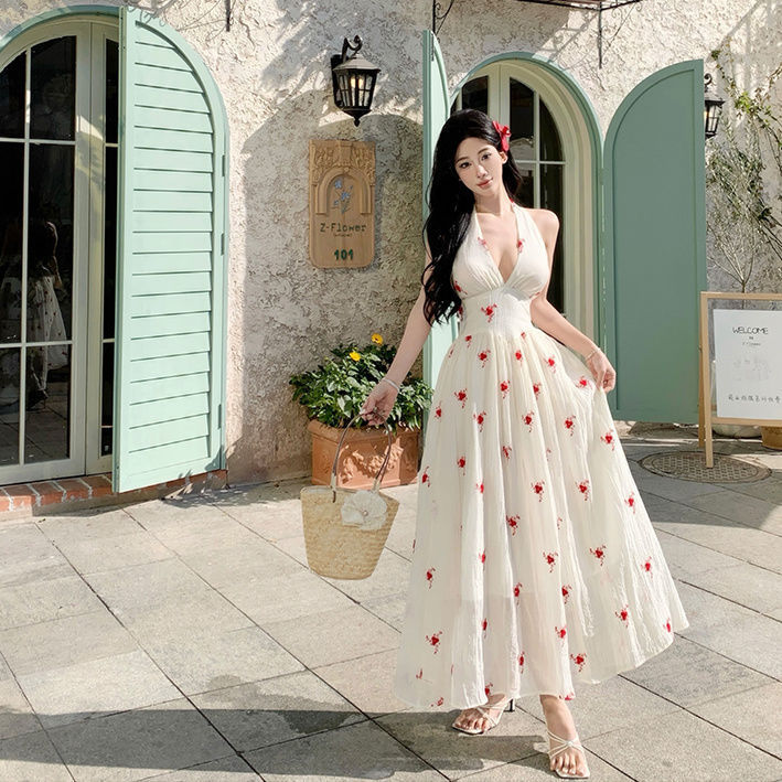 Printed Wide Hem Flowy Pure Desire Style Halter Dress