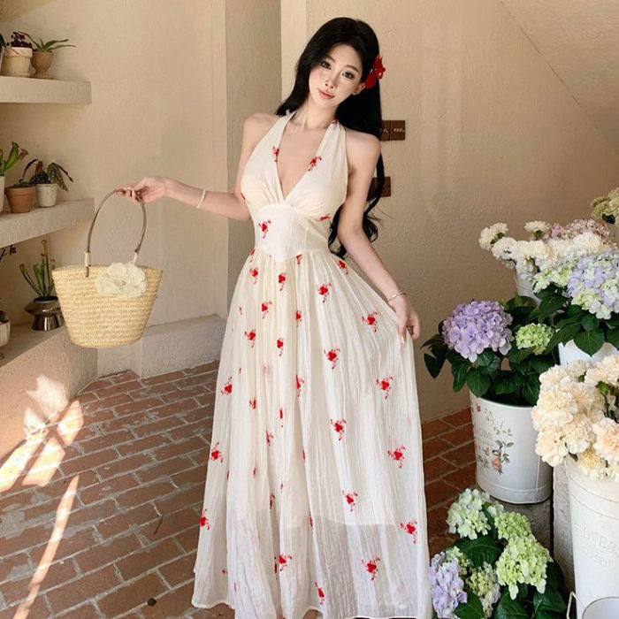 Printed Wide Hem Flowy Pure Desire Style Halter Dress