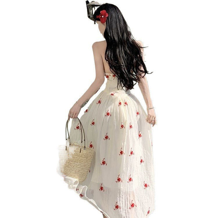 Printed Wide Hem Flowy Pure Desire Style Halter Dress